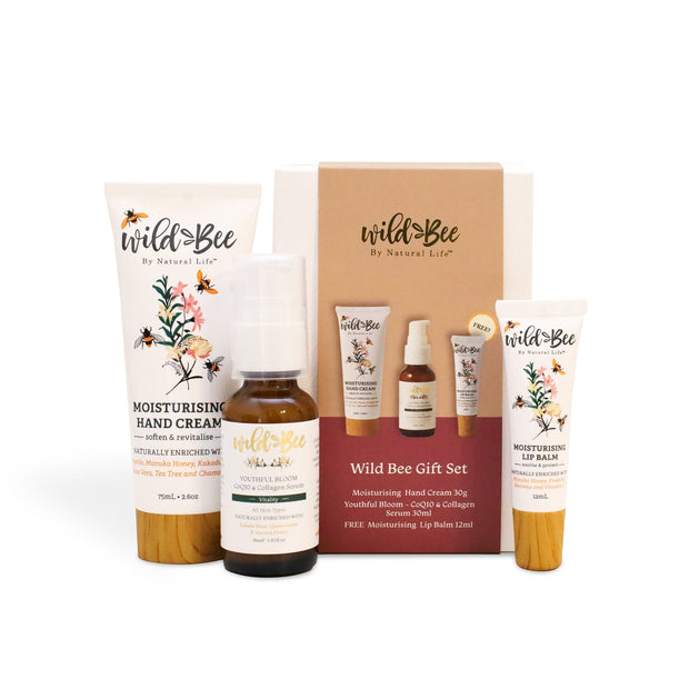 Wild Bee Gift Set - Moisturising Hand Cream 70g & Youthful Bloom Serum 30ml PLUS FREE Lip Balm Health & Beauty Natural Life™ Australia 